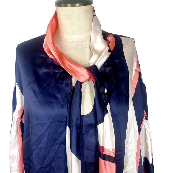 Tanya Taylor Avril Blouse Printed Satin Tie Top Multicolor Print Varies Size M - Picture 6 of 12